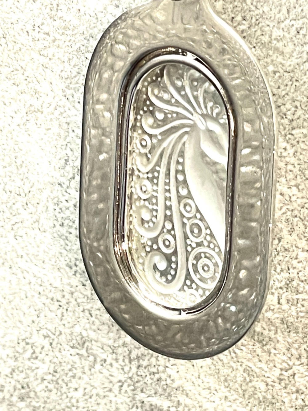 Vintage Whiting & Davis Reverse Etched Glass Unicorn Necklace Silver Tone 70's - Picture 5 of 12